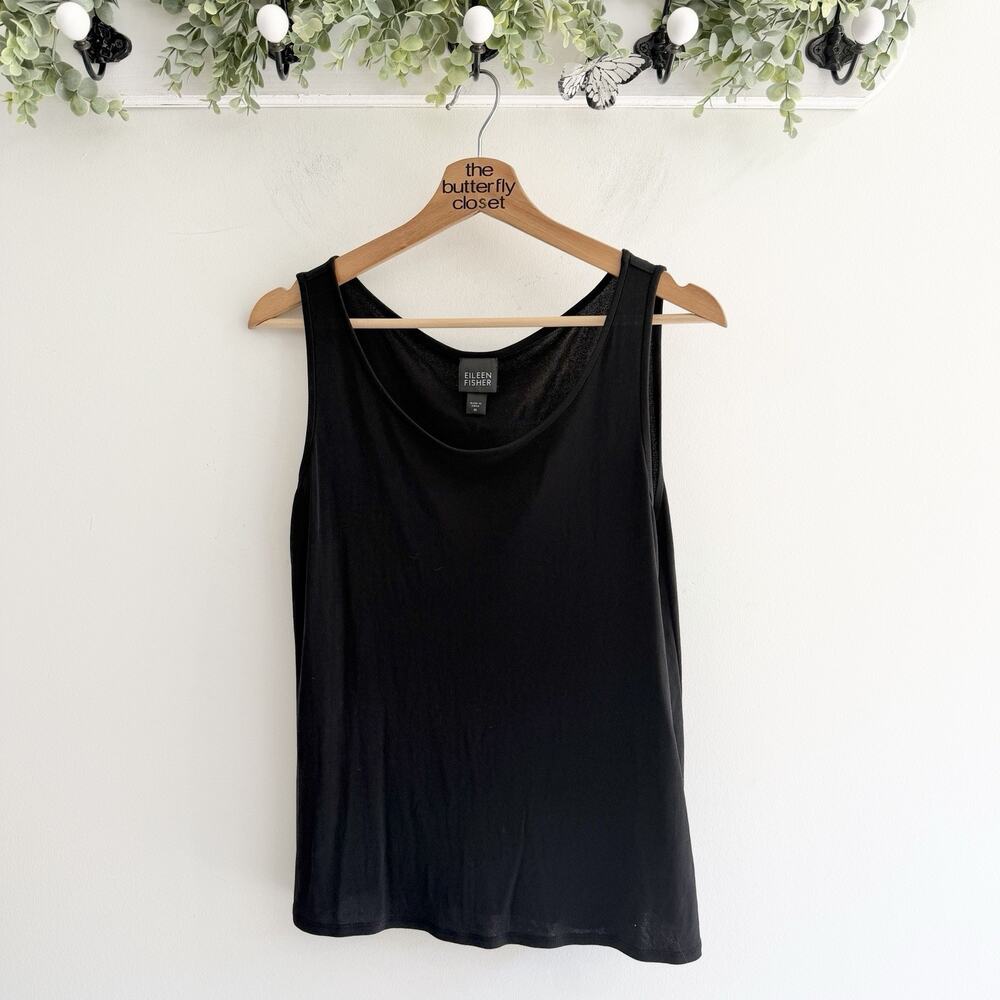 Eileen Fisher 100% Silk Black Tank Medium classic staple 13-6065